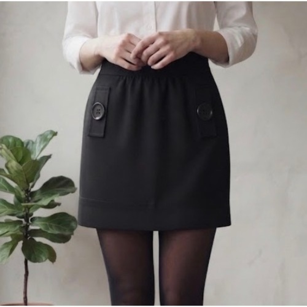 Larry Levine Stretch Black Mini Skirt Women 12 Button Pockets Side Zip Workwear